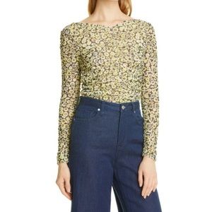 Baum Joselle Print Ruched Top Yellow Dahlia Size XL NWT